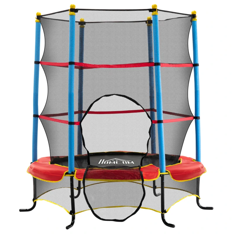 Qaba Kids Trampoline with Safety Enclosure Net and Safety Pad, Indoor Outdoor for Age 3-10 Years Old, Multi-coloured