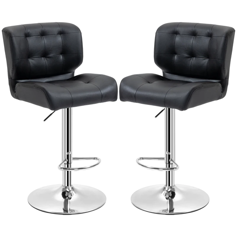 HOMCOM Bar Stools Set of 2, Adjustable Height Barstools, Faux Leather Swivel Bar Chairs with 5.1" Thick Padded, Footrest for Kitchen Counter, Home Bar, Black