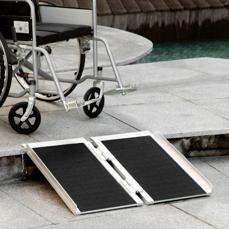 HOMCOM 2ft Wheelchair Ramp, Non-Slip Aluminum Folding Handicap Ramp, Suitable for Door Thresholds, Home Steps, Cars, Scooters, Carts, and Stairs
