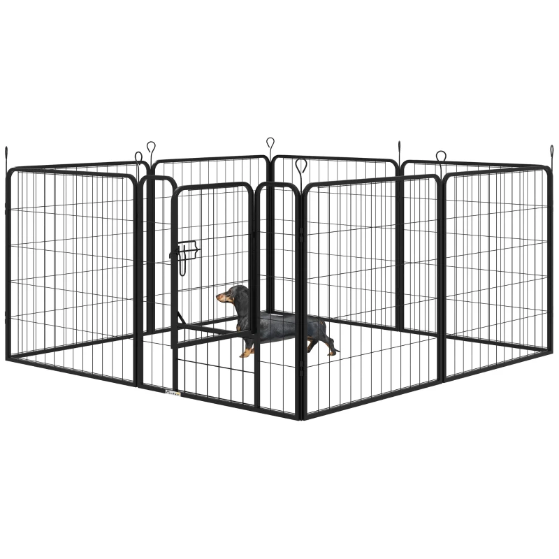 PawHut 8 Panel Pet Playpen Play Yard Fence Home DIY Heavy-Duty Metal Foldable Indoor Outdoor 31.5"H
