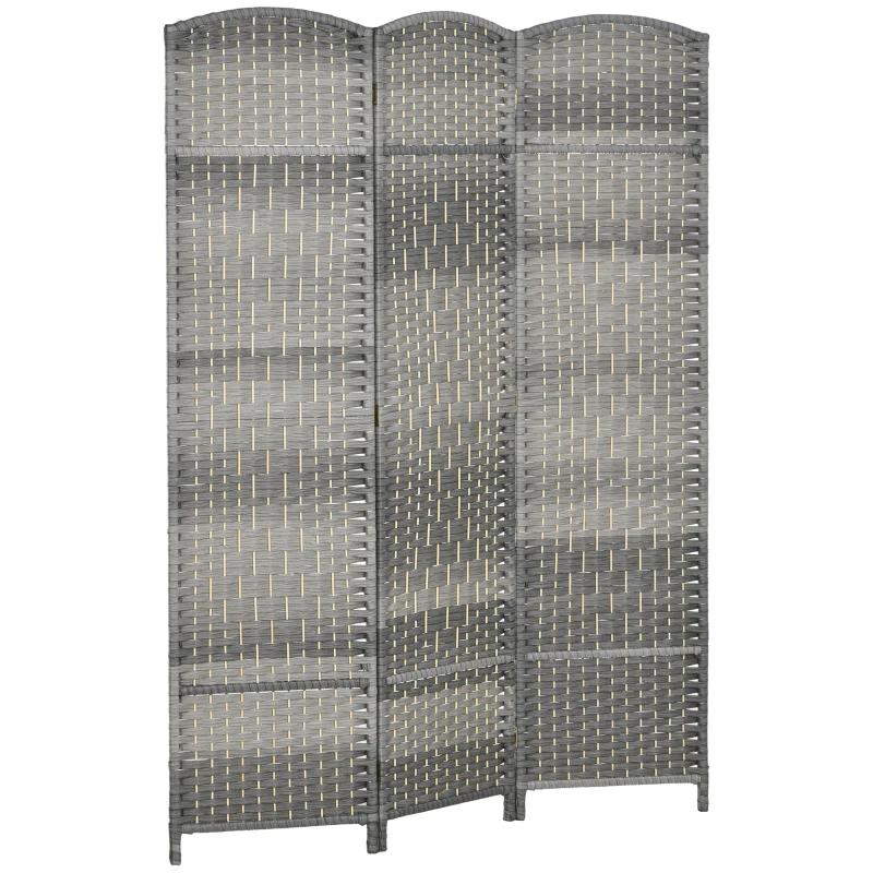 HOMCOM 6' Tall 3 Panel Room Divider, Folding Privacy Screen, Hand-Woven Freestanding Partition for Home Office, Bedroom, Mixed Gray