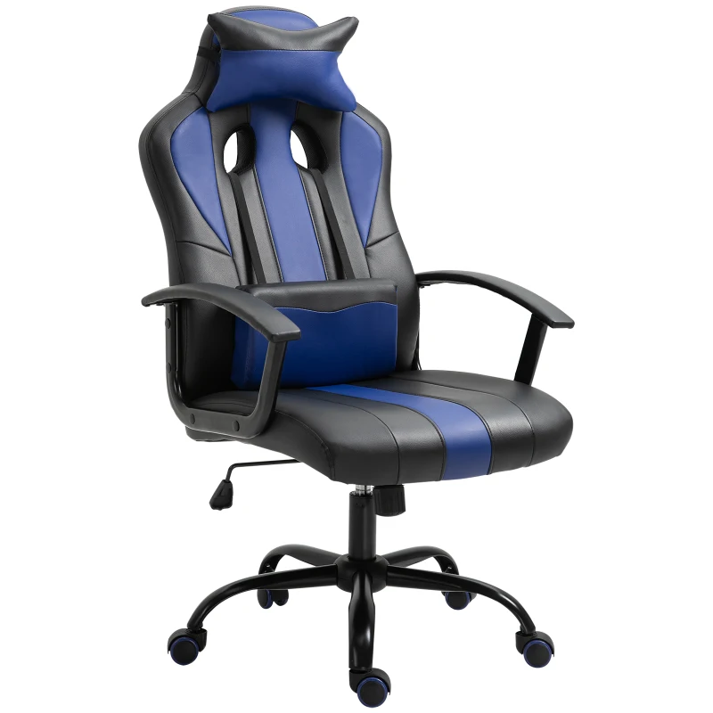 Vinsetto Office Chair High Back Racing Style Gaming Chair Adjustable PU Leather Swivel Computer Task Seat with Lumbar Support and Pillow Blue