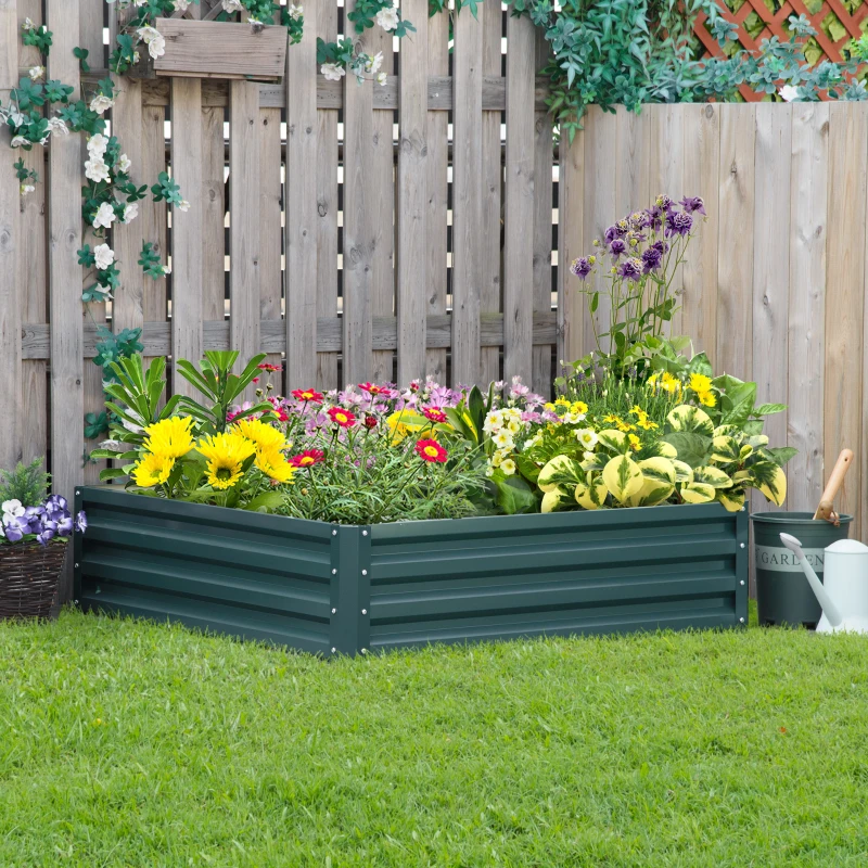 Outsunny 4' x 4' x 1' Raised Garden Bed Galvanized Steel Planter Box for Vegetables, Flowers, Herbs, Green