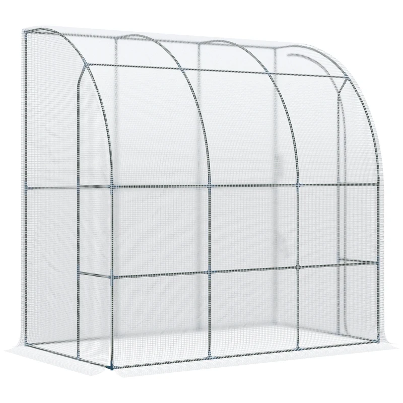 Outsunny 7' x 4' x 7' Outdoor Lean-to Walk-in Garden Greenhouse with Roll-Up Door Hot House for Plants Herbs Vegetables, White
