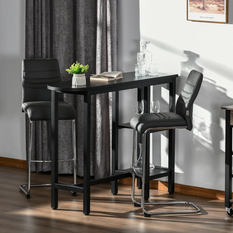 HOMCOM Modern Bar Table, Pub Table, Accent Console Table with Side Storage Shelf & Metal Frame, Black