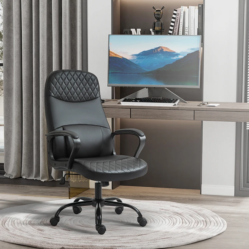 Vinsetto Massage Office Chair, PU Leather Swivel Chair with 2-Point Vibration Lumbar, USB Power and Adjustable Height, Black