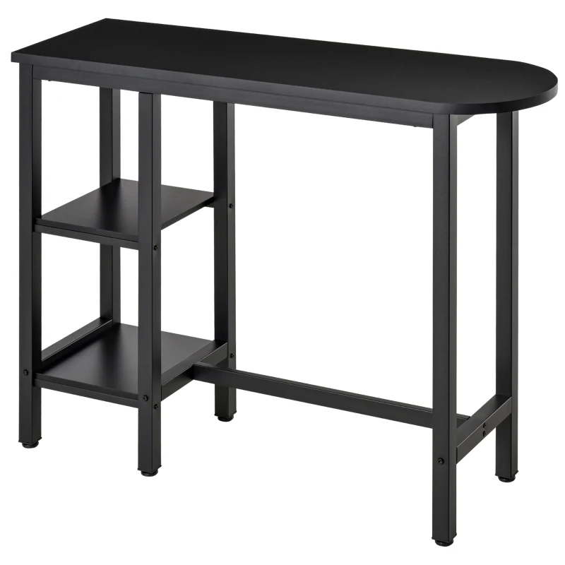 HOMCOM Modern Bar Table, Pub Table, Accent Console Table with Side Storage Shelf & Metal Frame, Black