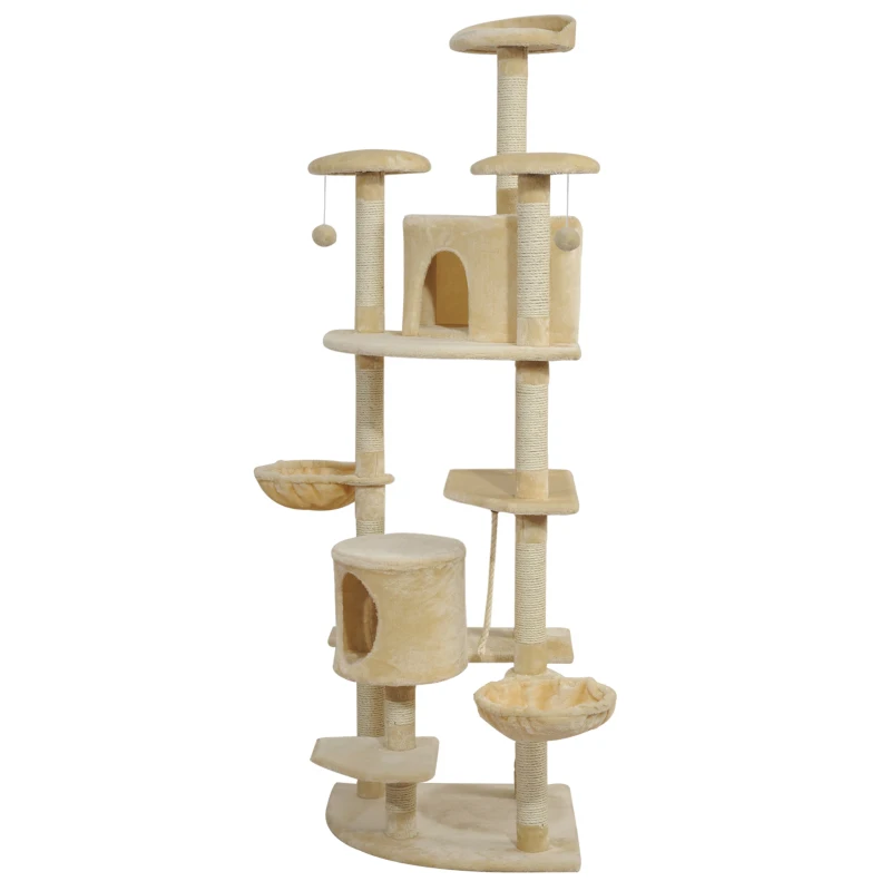 PawHut 79" Scratching Kitten Tree Condo Kitten Scratch Activity Center Toys Beige