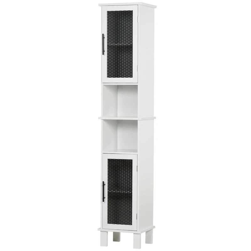 HOMCOM 69.5"H Tall Bathroom Cabinet, Free Standing Tower Cabinet with 2 Doors, Shelves Space Saving Vertical Slim Home Storage Furniture, White