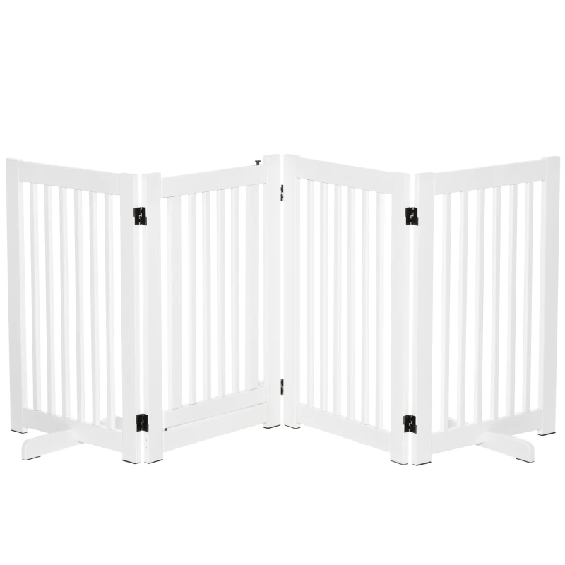 PawHut Free Standing Wooden Pet Gate Indoor Dog Barrier Foldable Step Over Doorway Fence Safety Gate with Open Door Z Shape 4 Panel