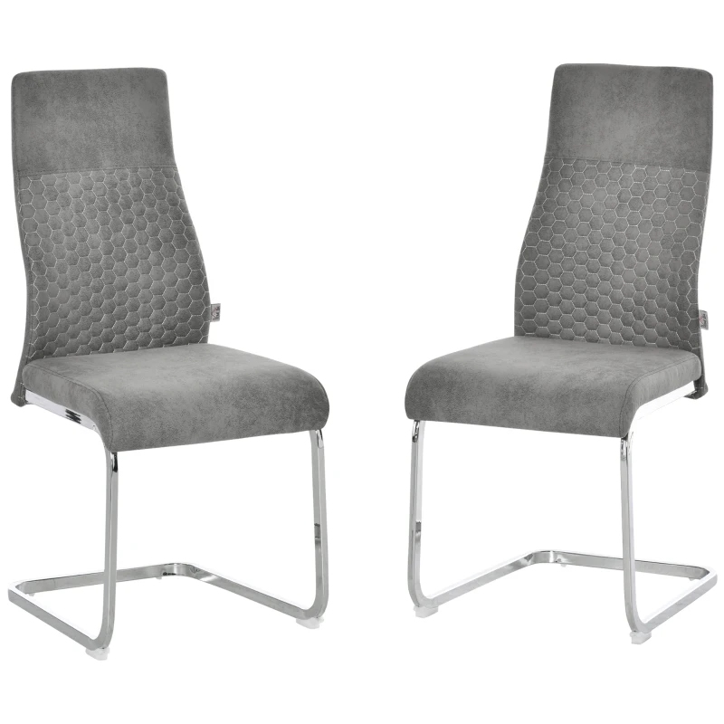 HOMCOM Set of 2 Dining Chairs High Back Accent Chair for Dining Room, Living Room with Bent Metal Base, Grey