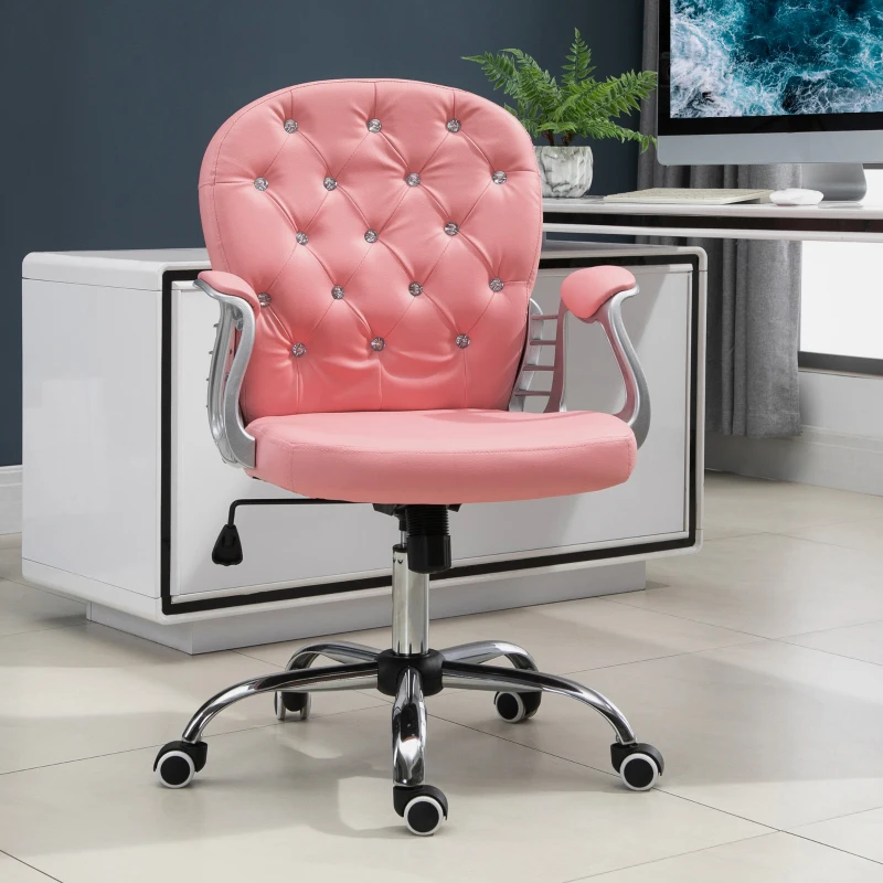 Vinsetto Office Chair, Computer Desk Chair with Adjustable Height and Tufted Back, Pink