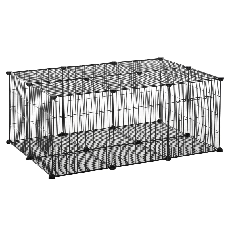 PawHut Small Animal Cage for Bunny, Guinea Pig, Chinchilla, Hedgehog, Portable Pet Enclosure with Door, 22 Panels