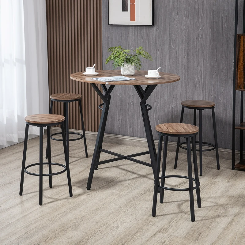 HOMCOM 5-Piece Counter Height Bar Table and Chairs, Round Dining Table and Chairs Set for 4, Pub Table and Chairs