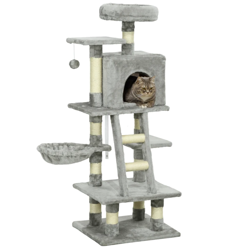 PawHut 49 Inch Large Cat Tree for Indoor Cats, Light Grey