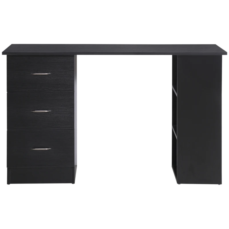 HOMCOM Computer Desk, 47" Writing Table with 3-Tier Shelves and 3 Reversible Drawers for Home Office, Bedroom, Black