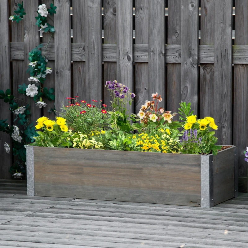 Outsunny 3' x 1' Raised Garden Bed Elevated Wooden Planter Box Outdoor for Backyard, Patio to Grow Vegetables, Herbs, and Flowers, Light Grey