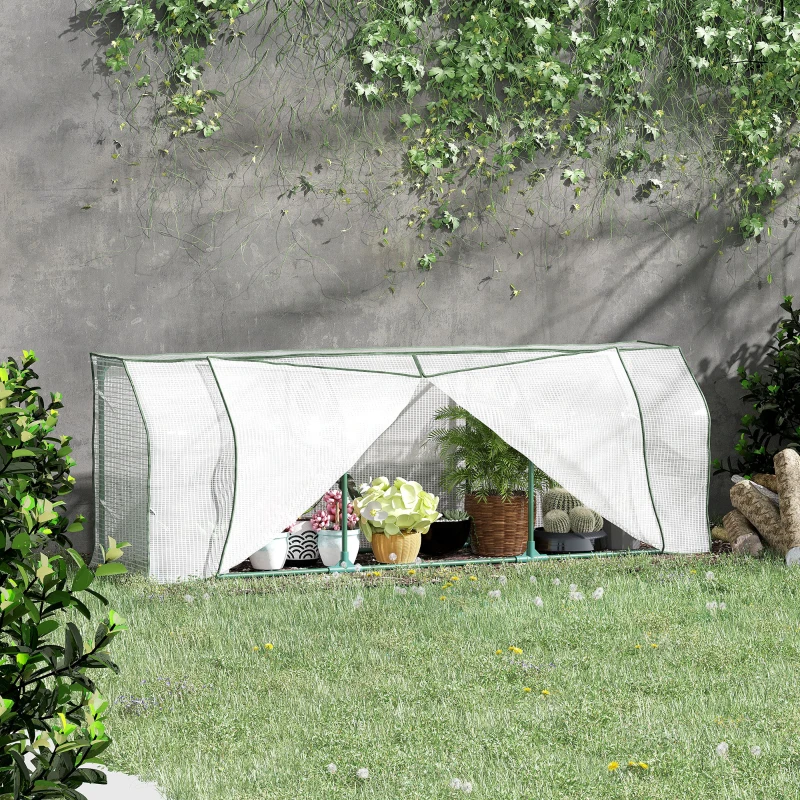 Outsunny 71" x 17" x 24" Mini Greenhouse Portable Hot House for Plants with Zipper Design for Outdoor, Indoor, Garden, White