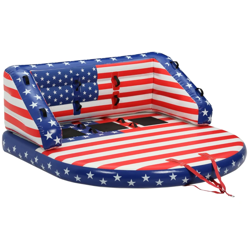 Outsunny 3 Person Towable Tubes for Boating, Spacious Family Size Inflatable Boat Tube Blow Up Couch w/ Front and Back Tow Points for Multiple Riding Positions Water Sports, American Flag Pattern