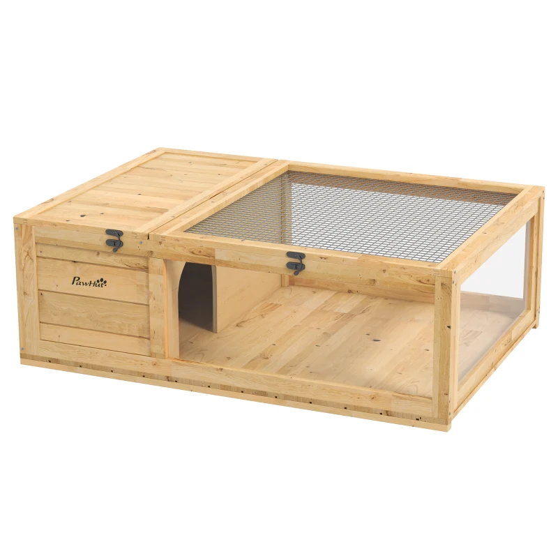 PawHut Wooden Tortoise House, Spacious Outdoor Turtle Habitat Enclosure, Secure Reptile Cage - Ideal for Garden & Patio Areas