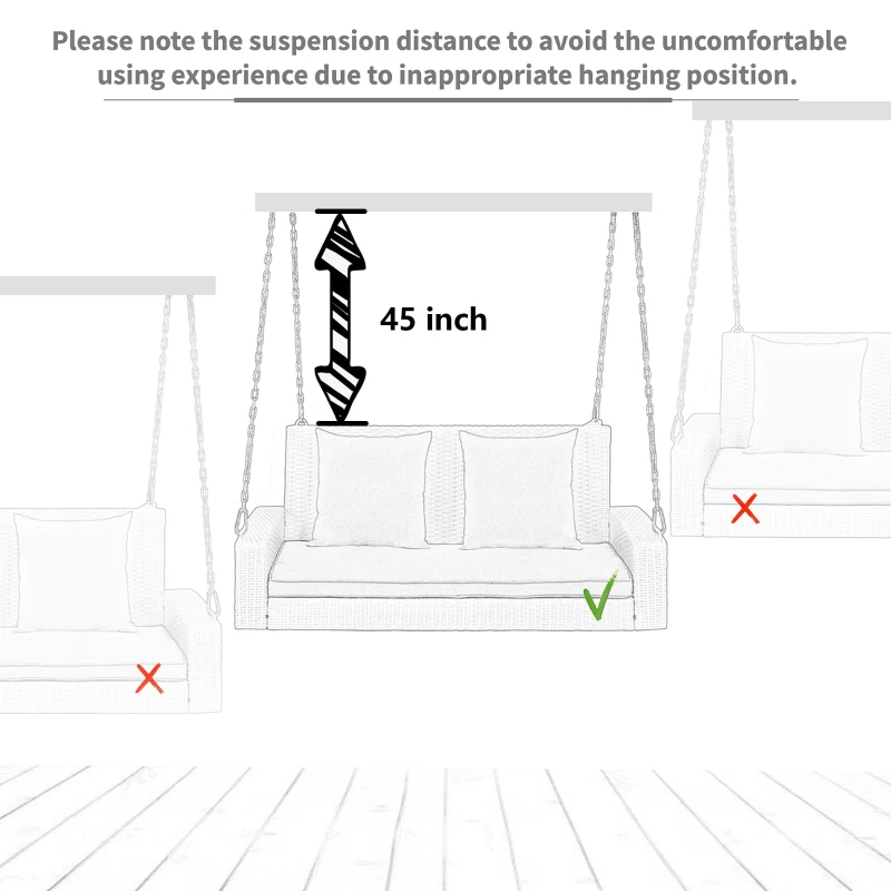 2-Person Wicker Hanging Porch Swing with Chains, Removable Cushions and Pillows, 500 lbs Capacity, 50" Length, Brown