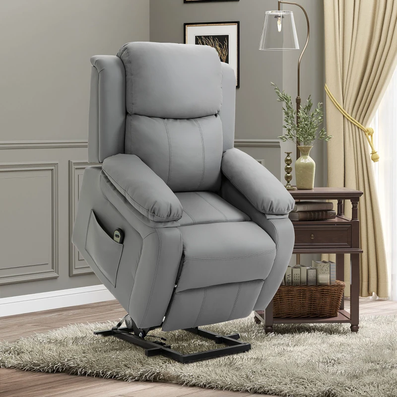 HOMCOM Living Room Power Lift Chair, PU Leather Electric Recliner Sofa Chair for Elderly with Remote Control, Gray
