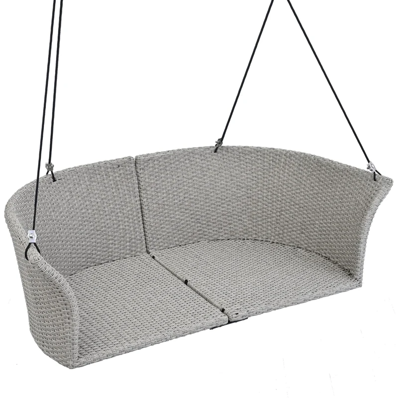 51.9" 2-Person Hanging Seat with Cushions, Rattan Woven Swing Chair with Cushions and Adjustable Ropes, Waterproof and Sun-Resistant, 500 LBS Capacity, Gray