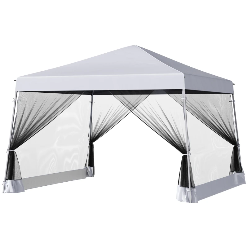 Outsunny Slant Leg Pop Up Canopy Tent with Netting and Carry Bag, Instant Sun Shelter, Tents for Parties, Height Adjustable, for Outdoor, Garden, Patio, (11.5'x11.5' Base / 10'x10' Top), White