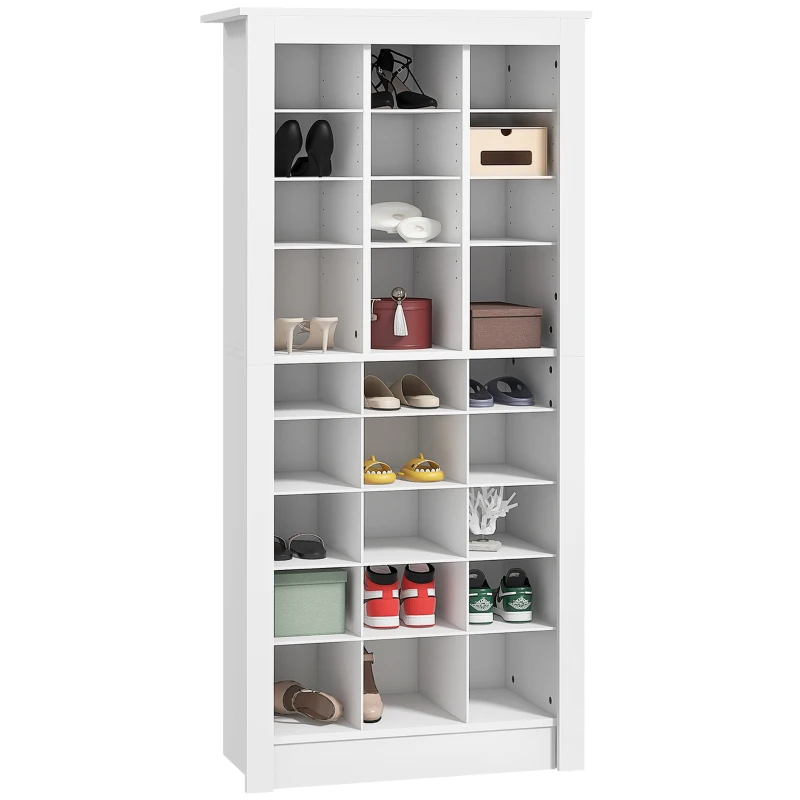 HOMCOM 58" Shoe Storage Cabinet with Adjustable Shelves for 27 Pairs, Narrow Shoe Organizer for Entryway, Hallway, White