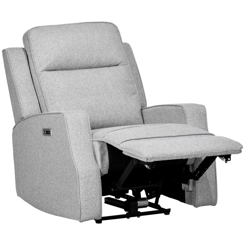 HOMCOM Electric Power Recliner, Wall Hugger Armchair with USB Charging Station, Sofa Recliner with Linen Upholstered Seat and Retractable Footrest, Gray