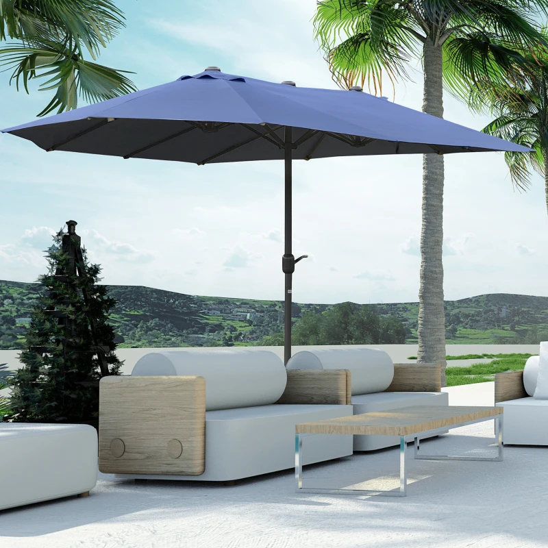 Outsunny Double-Sided Patio Umbrella, Rust-Resistant Steel, Poolside Shade, Dark Blue