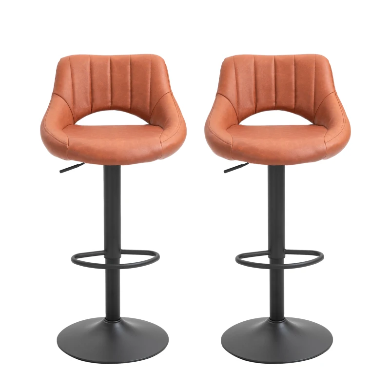HOMCOM Bar Stools Set of 2 Swivel Bar Height Barstools Chairs with Adjustable Height, Round Heavy Metal Base & Footrest, Brown