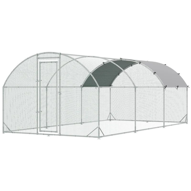 PawHut Large Chicken Coop Metal Chicken Run with Waterproof and Anti-UV Cover, Dome Shaped Walk-in Fence Cage Hen House for Outdoor and Yard Farm Use, 1" Tube Diameter, 9.2' x 18.7' x 6.5'(m-13)