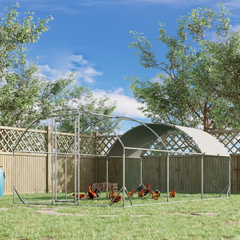 PawHut Large Chicken Coop Metal Chicken Run with Waterproof and Anti-UV Cover, Dome Shaped Walk-in Fence Cage Hen House for Outdoor and Yard Farm Use, 1" Tube Diameter, 9.2' x 18.7' x 6.5'(m-12)