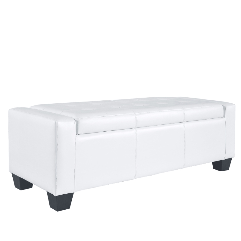 HOMCOM 50.5" Faux Leather Rectangular Tufted Storage Ottoman for Living Room, Entryway, or Bedroom, White