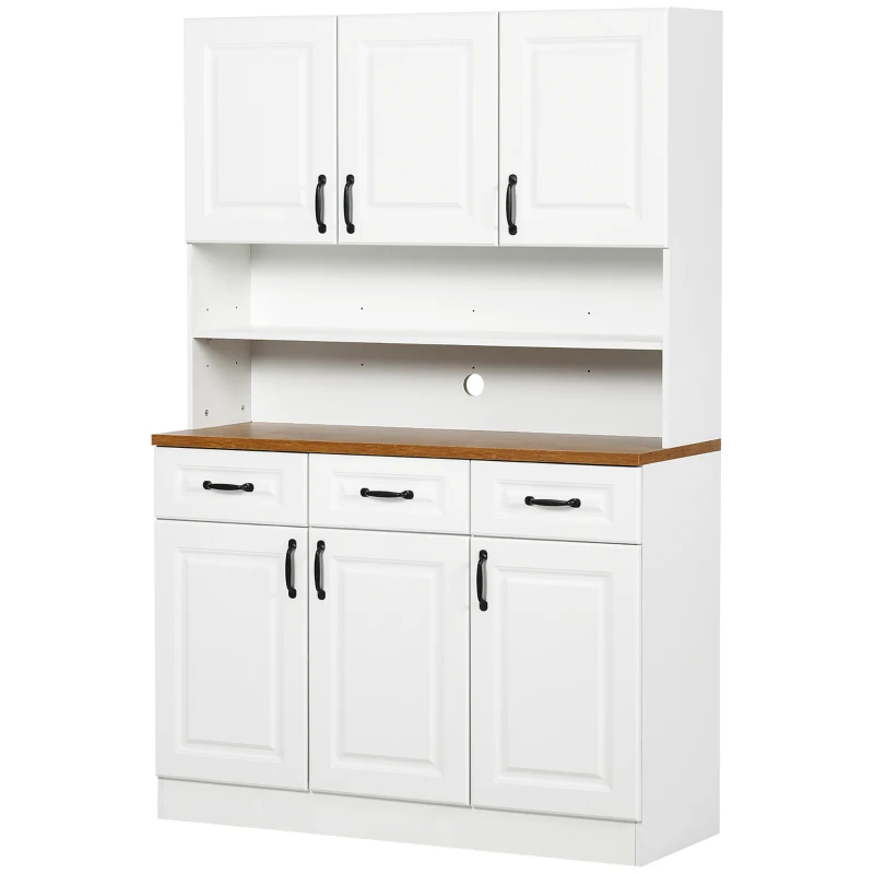HOMCOM 71" Freestanding Kitchen Pantry, Buffet Hutch, Farmhouse Cabinet, Microwave Stand with 3 Drawers, 6 Doors, Adjustable Shelves, White