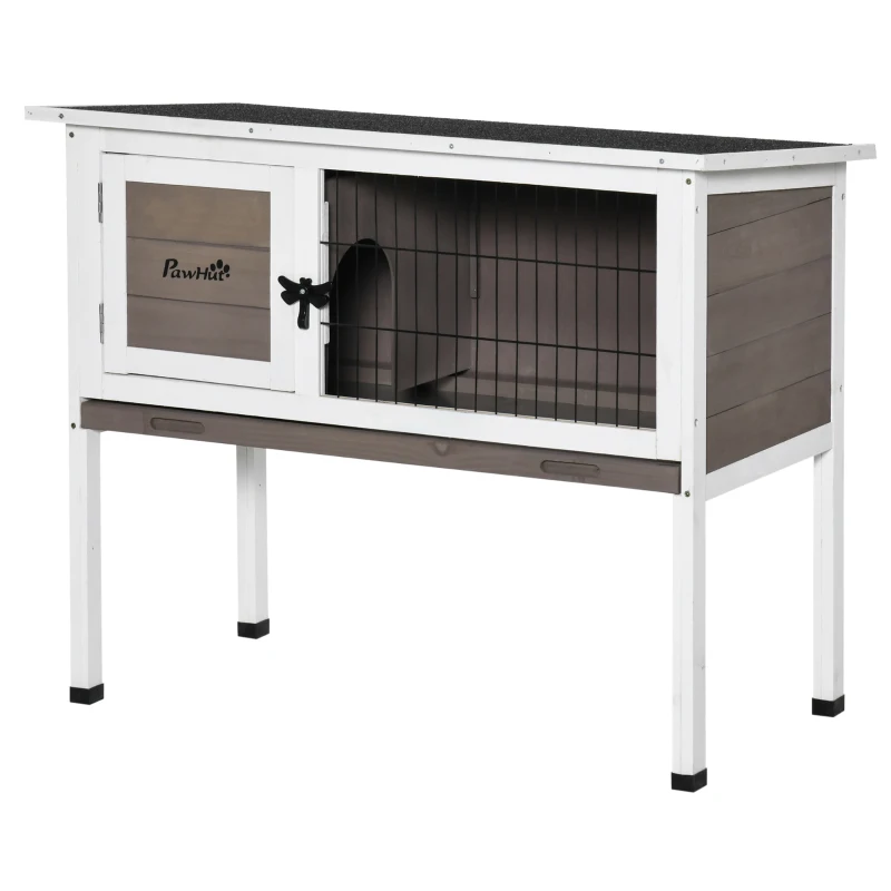 PawHut Elevated Rabbit Hutch with Hinged Roof & Metal Cage - Secure Outdoor Shelter for Small Animals, Easy Access Design