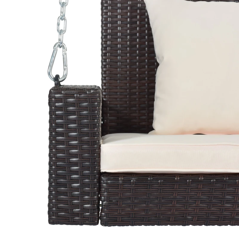 2-Person Wicker Hanging Porch Swing with Chains, Removable Cushions and Pillows, 500 lbs Capacity, 50" Length, Brown