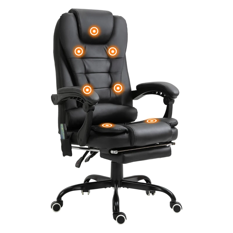 Vinsetto 7-Point Vibrating Massage Office Chair High Back Executive Recliner with Lumbar Support, Footrest, Reclining Back, Adjustable Height, Black