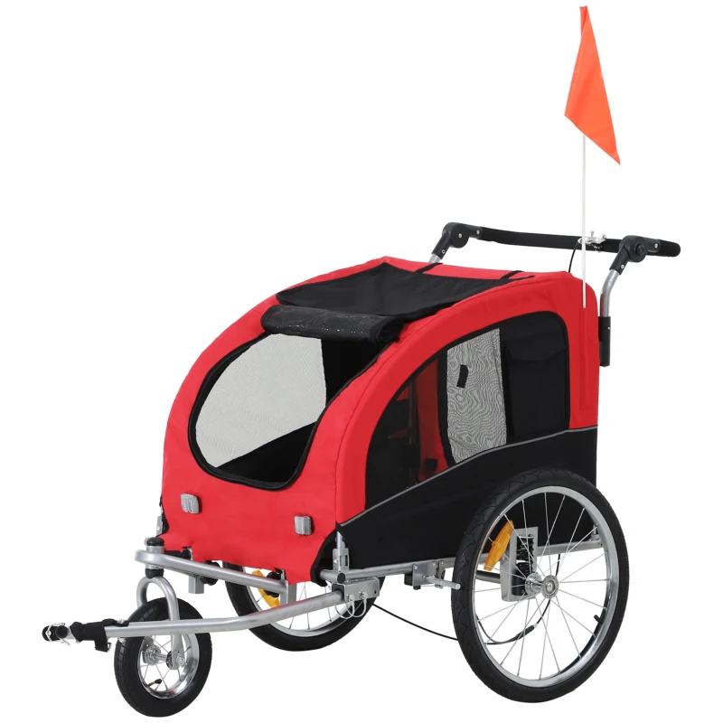 Aosom Elite II 2-in-1 Pet Dog Bike Trailer Jogger with Suspension, Red