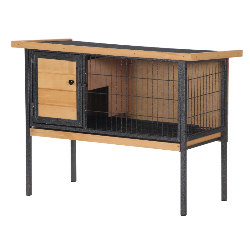 PawHut Rabbit Hutch Elevated Bunny Cage Small Animal Habitat with Metal Frame, No Leak Tray, Metal Wire Pan, Openable Water-Resistant Asphalt Roof for Rabbits, Chickens, Ducks, Indoor/Outdoor Natural