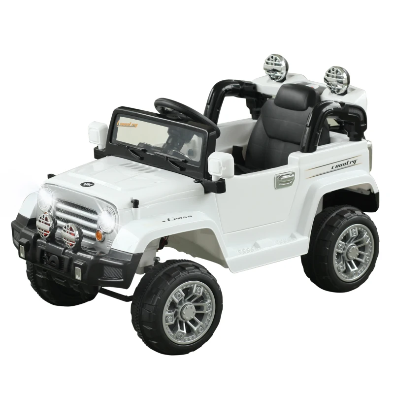 Aosom 12V Kids Battery Powered Off Road Truck with Remote Control Speeds Lights MP3 LCD Power Indicator Adjustable Speed White