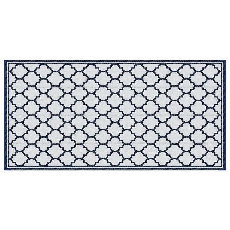 Outsunny Reversible Outdoor Rug, 9' x 18' Waterproof Plastic Straw Floor Mat, Portable RV Camping Carpet, Large Floor Mat for Backyard, Deck, Picnic, Beach, Blue & White