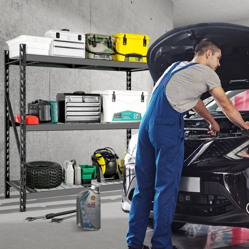 Garage Shelving Heavy Duty 72"H x 77"L, 6000LBS Capacity, Adjustable 3 Tier Metal Shelving for Garage Storage, Easy Assembly, Black