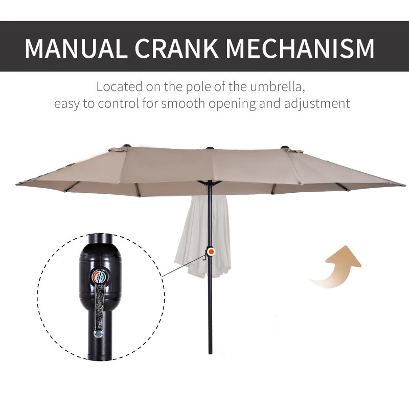 Outsunny Patio Umbrella 15ft Double-Sided Outdoor Market Extra Large Umbrella with Crank Handle for Deck, Lawn, Backyard and Pool, Tan