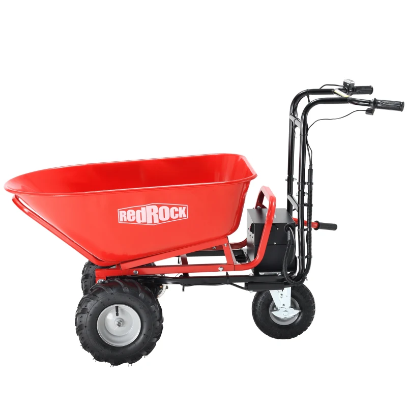 Electric Wheelbarrow Utility Cart, 48V 500W Brushless Motor, 500lbs Capacity, 6 Cuft, Dual-Wheel Design, 58.5×24.8×38.2 in, Red