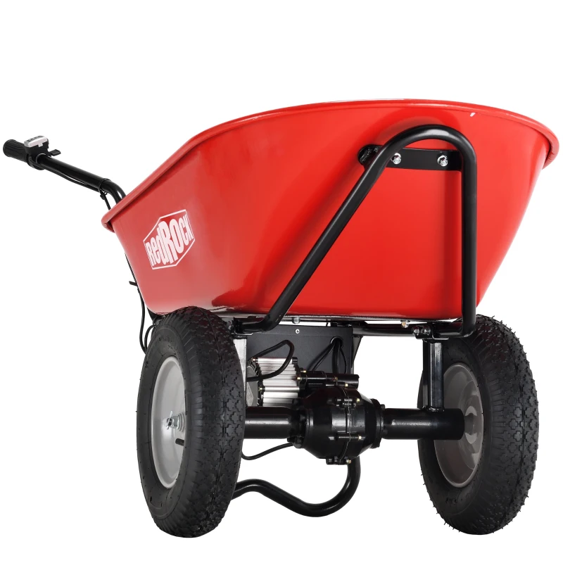 Electric Wheelbarrow Utility Cart, 24V DC 180W AGM Battery, 330lbs Max Capacity, Brushless Motor, All-Terrain Pneumatic Wheels, 57"x26.1"x30.9", Red