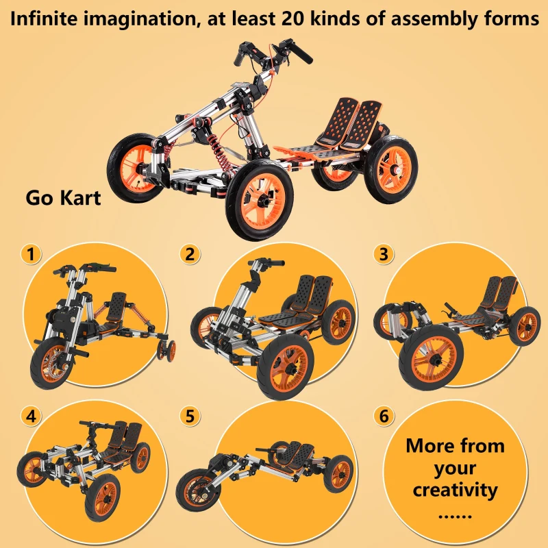 Modular Electric Innovation Kart, High-Strength Material, 20+ Assembly Methods, Perfect for Outdoor Sports and Parent-Child Interaction, 24.41"x16.14"x11.81", Silver