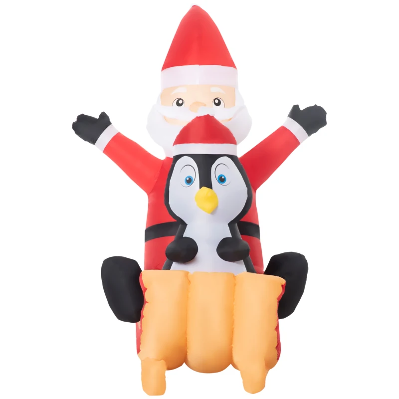 Outsunny 5ft Christmas Inflatables Outdoor Decorations Santa Claus and Penguin on Sleigh, Blow-Up LED Yard Christmas Decor for Lawn Garden Party