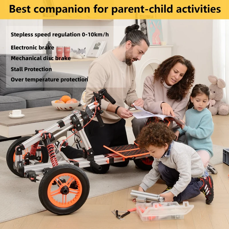 Modular Electric Innovation Kart, High-Strength Material, 20+ Assembly Methods, Perfect for Outdoor Sports and Parent-Child Interaction, 24.41"x16.14"x11.81", Silver